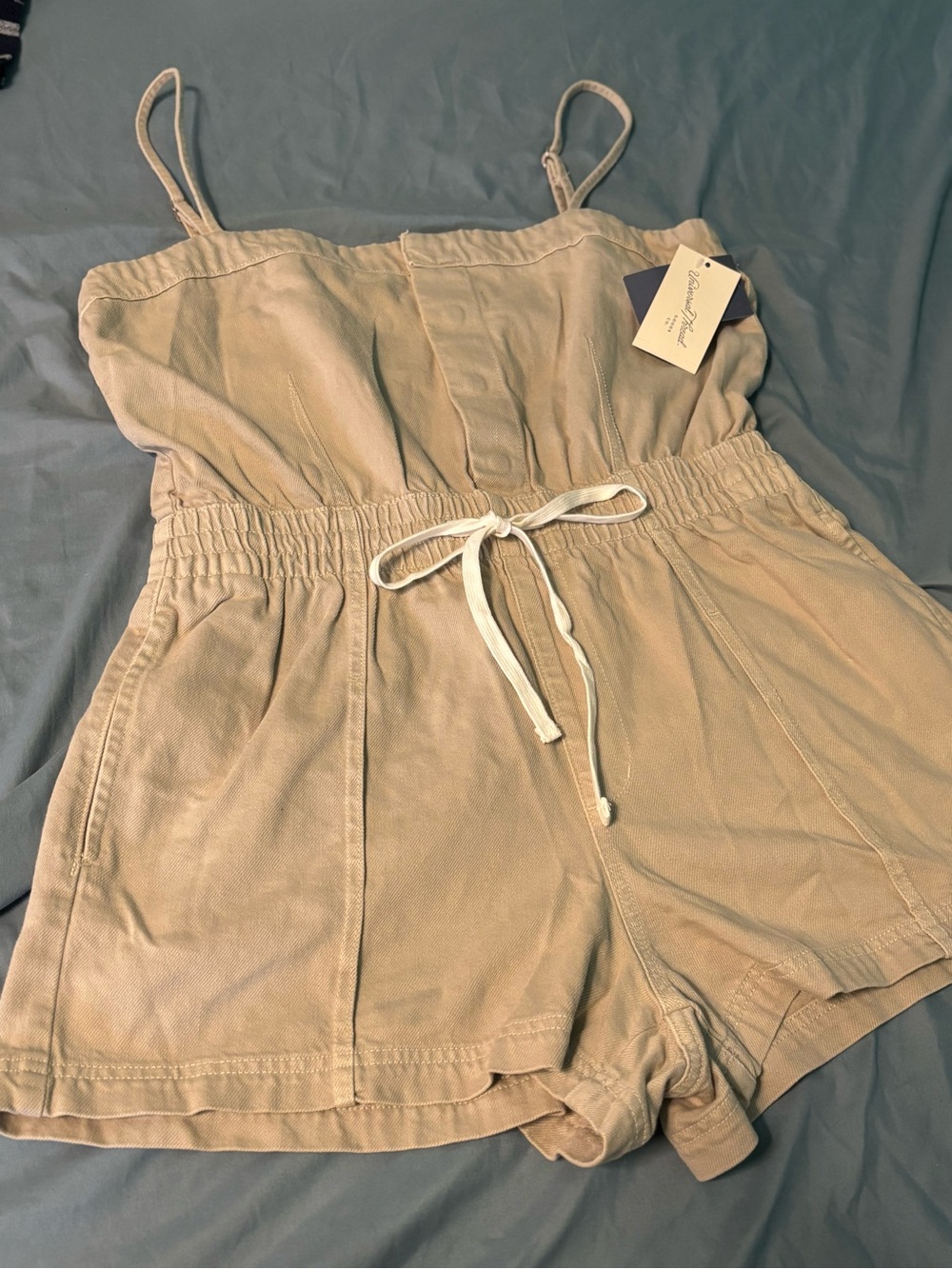 Universal Thread Beige/Tan Spaghetti Strap denim Romper